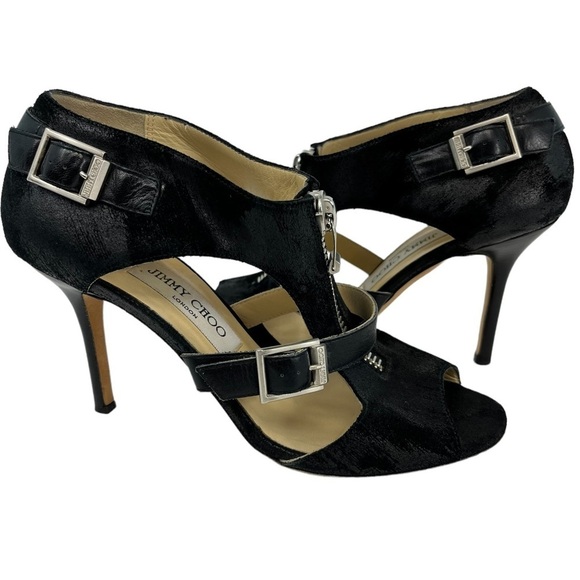 Jimmy Choo Max Was Zipper Sandal Bootie Black Waxed Suede Women's US 6 EU 37 - Picture 6 of 11